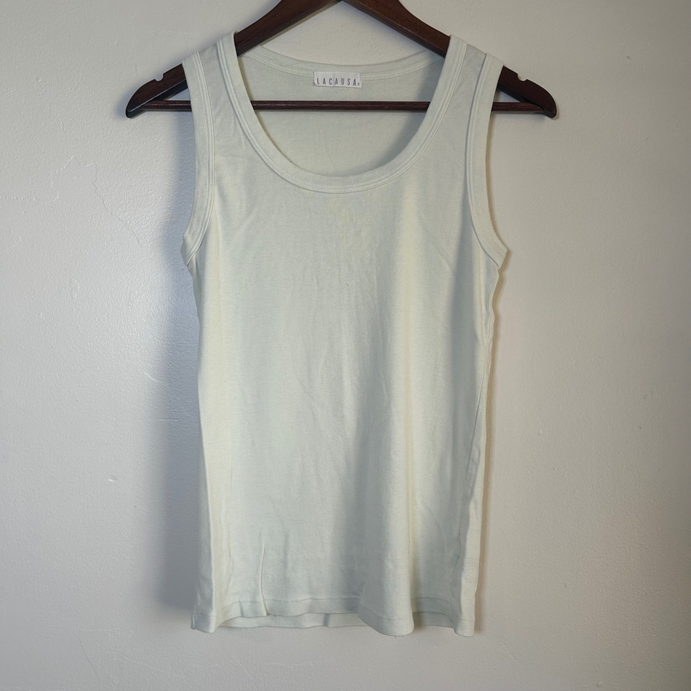 GUC LACAUSA Tank Top Size Medium Cream Ribbed Scoop Neck‎